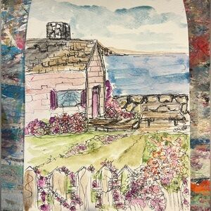 Had painted watercolor cottage landscape wall art